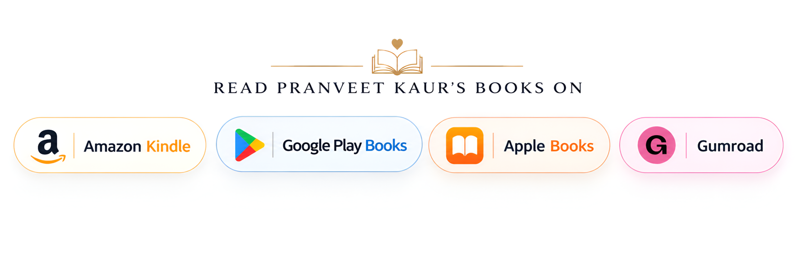 Pranveet Kaur books available on Amazon Kindle, Google Play Books, Apple Books and Gumroad